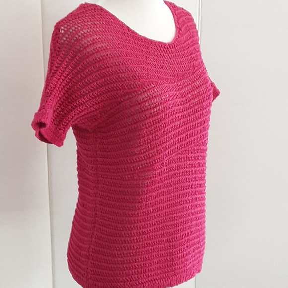 CHICO'S OPEN KNIT PULLOVER SHORT SLEEVE SWEATER SZ 1 (MED) - Picture 2 of 7